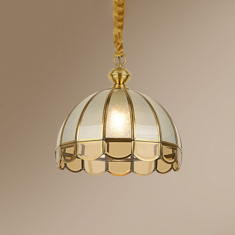 Antique Textured Glass Dome Pendant Light With Scalloped Edge - Gold Finish / 10