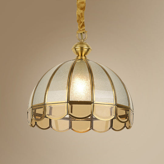 Antique Textured Glass Dome Pendant Light With Scalloped Edge - Gold Finish