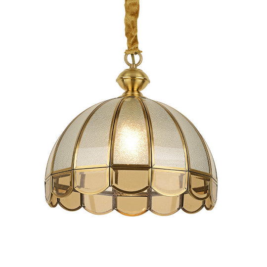 Antique Textured Glass Dome Pendant Light With Scalloped Edge - Gold Finish