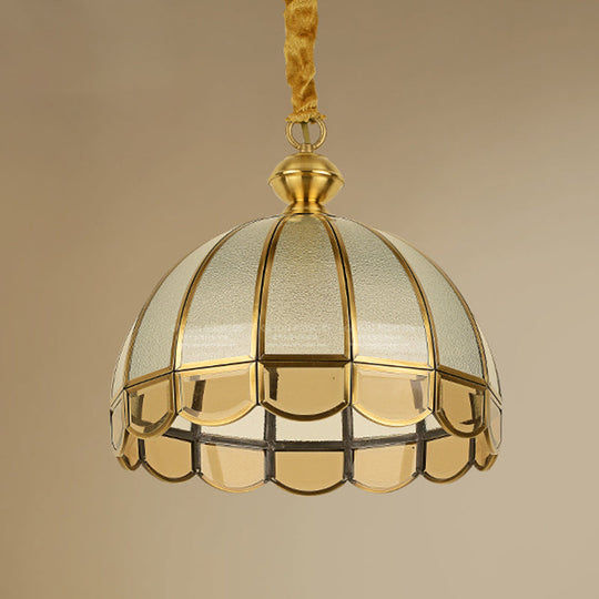 Antique Textured Glass Dome Pendant Light With Scalloped Edge - Gold Finish