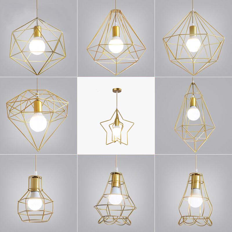 Gold Wire Cage Pendant Light - Nordic Style Ceiling Lamp for Dining Room