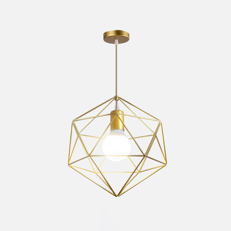 Gold Wire Cage Pendant Light - Nordic Style Ceiling Lamp for Dining Room