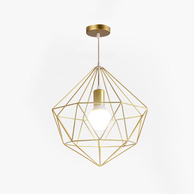 Nordic Style Gold Metal Wire Cage Pendant Light For Dining Room Ceiling / Bell