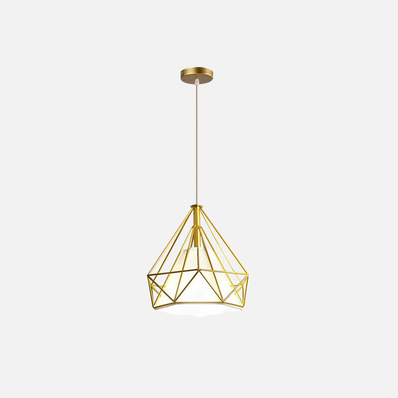 Nordic Style Gold Metal Wire Cage Pendant Light For Dining Room Ceiling / Triangle