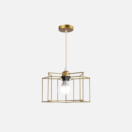 Gold Wire Cage Pendant Light - Nordic Style Ceiling Lamp for Dining Room