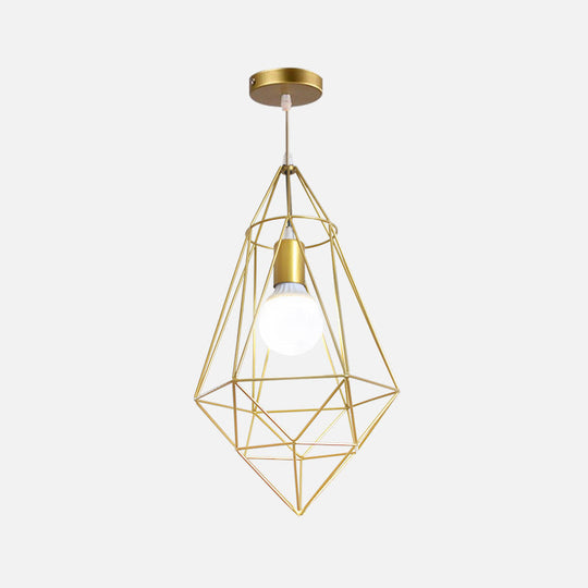 Nordic Style Gold Metal Wire Cage Pendant Light For Dining Room Ceiling / Long Cone