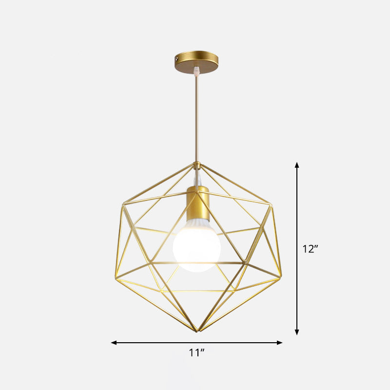 Gold Wire Cage Pendant Light - Nordic Style Ceiling Lamp for Dining Room