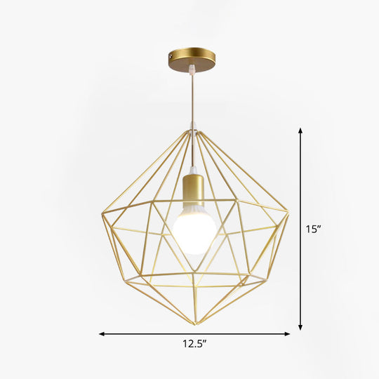 Gold Wire Cage Pendant Light - Nordic Style Ceiling Lamp for Dining Room