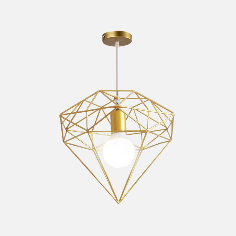 Nordic Style Gold Metal Wire Cage Pendant Light For Dining Room Ceiling / Diamond