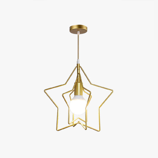 Nordic Style Gold Metal Wire Cage Pendant Light For Dining Room Ceiling / Star