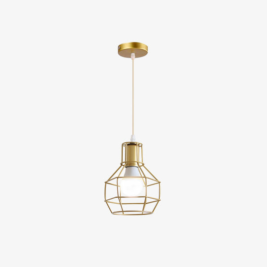 Gold Wire Cage Pendant Light - Nordic Style Ceiling Lamp for Dining Room