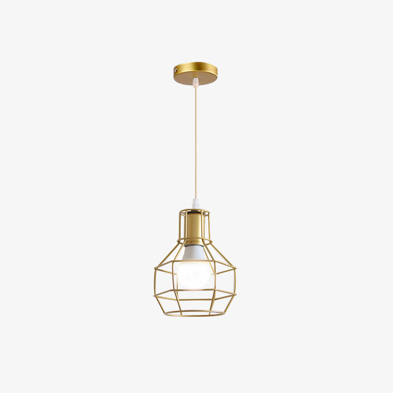 Nordic Style Gold Metal Wire Cage Pendant Light For Dining Room Ceiling / Frame