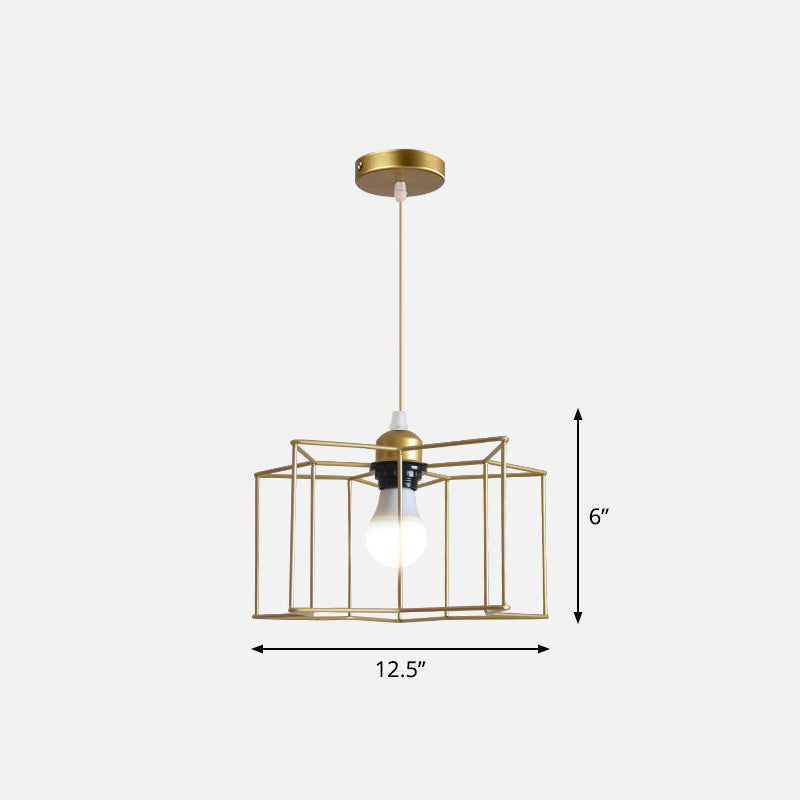 Gold Wire Cage Pendant Light - Nordic Style Ceiling Lamp for Dining Room