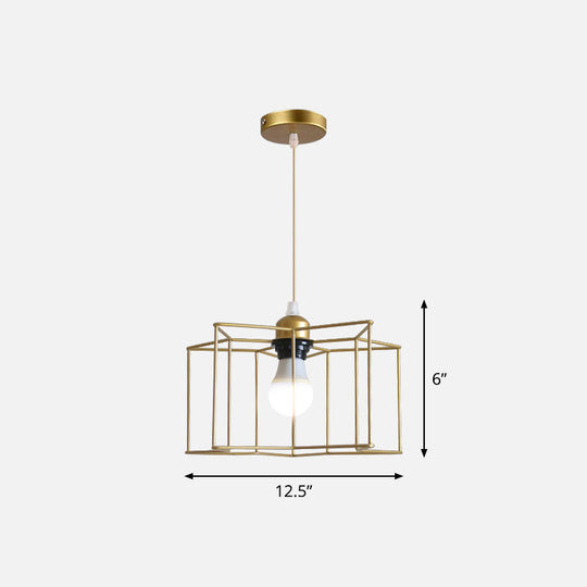 Nordic Style Gold Metal Wire Cage Pendant Light For Dining Room Ceiling