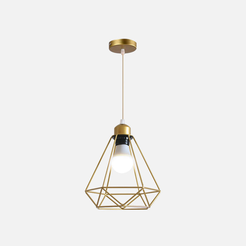 Gold Wire Cage Pendant Light - Nordic Style Ceiling Lamp for Dining Room