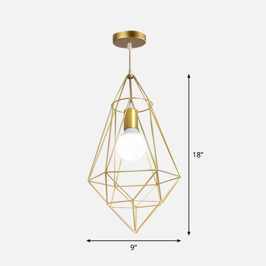 Gold Wire Cage Pendant Light - Nordic Style Ceiling Lamp for Dining Room