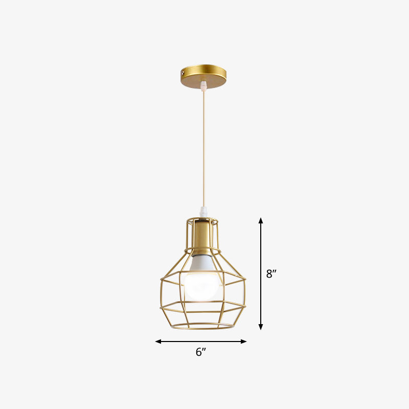 Gold Wire Cage Pendant Light - Nordic Style Ceiling Lamp for Dining Room