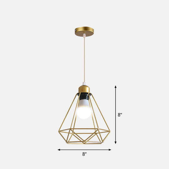 Gold Wire Cage Pendant Light - Nordic Style Ceiling Lamp for Dining Room