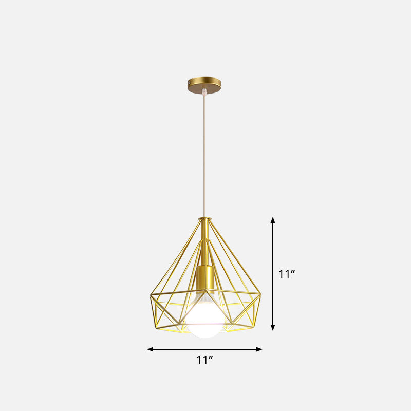 Gold Wire Cage Pendant Light - Nordic Style Ceiling Lamp for Dining Room