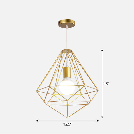 Gold Wire Cage Pendant Light - Nordic Style Ceiling Lamp for Dining Room