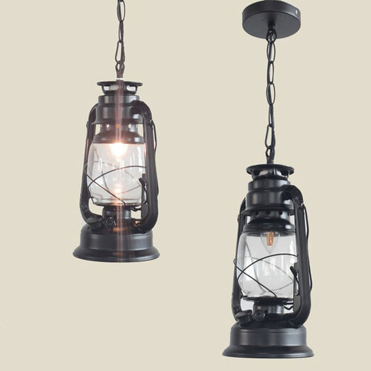 Nautical Kerosene Lantern Pendant Light - Clear Glass Hanging Lamp for Corridor