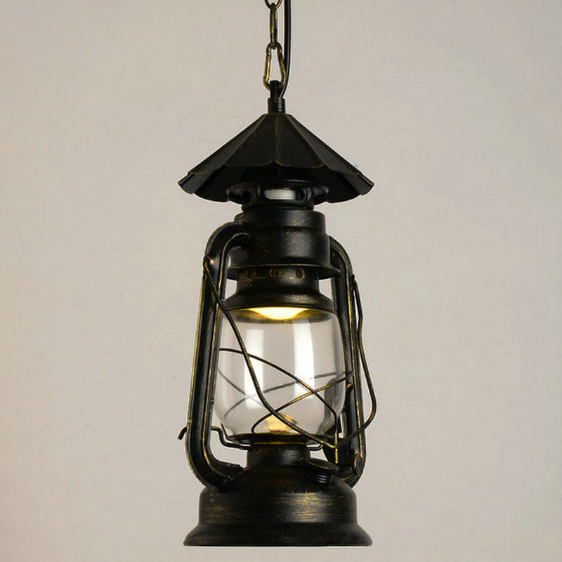 Nautical Kerosene Lantern Pendant Light - Clear Glass Hanging Lamp for Corridor