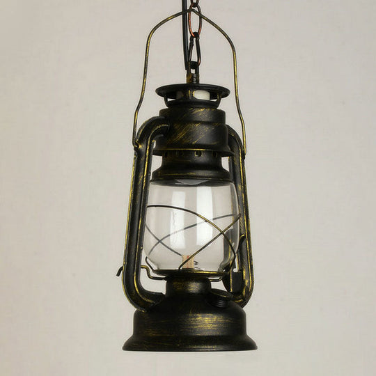 Nautical Clear Glass Kerosene Lantern Pendant Light - Single-Bulb Hanging Lamp For Corridor Bronze /