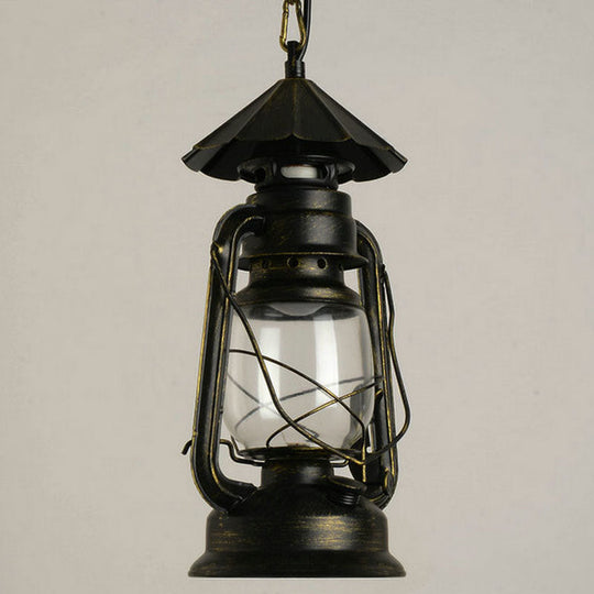 Nautical Kerosene Lantern Pendant Light - Clear Glass Hanging Lamp for Corridor