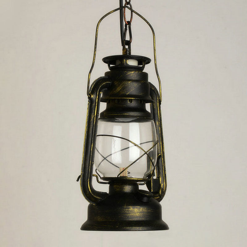 Nautical Clear Glass Kerosene Lantern Pendant Light - Single-Bulb Hanging Lamp For Corridor