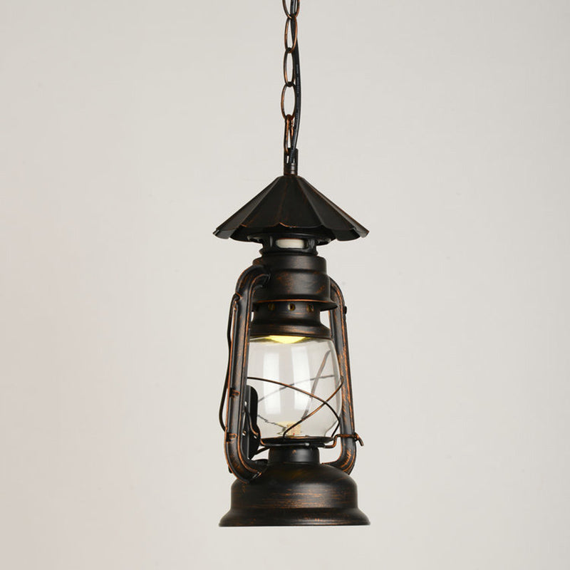 Nautical Clear Glass Kerosene Lantern Pendant Light - Single-Bulb Hanging Lamp For Corridor