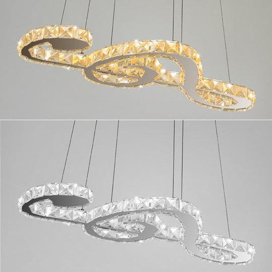 Minimalist Led Musical Note Pendant Light: Crystal Chandelier Lamp For Clothing Store Chrome / 25