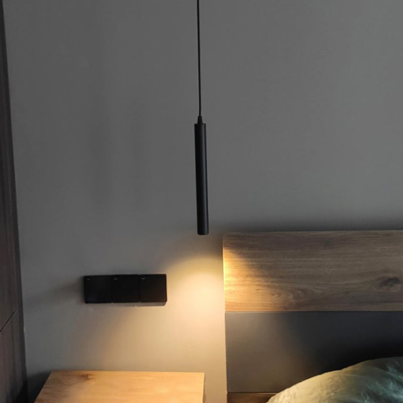 Black Metal Bedside Pendant Light: Simplicity Tube Led Suspension Lamp / Cylinder