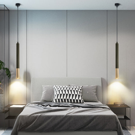 Black Metal Bedside Pendant Light: Simplicity Tube Led Suspension Lamp / Round