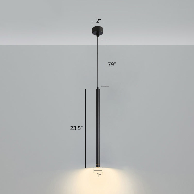 Black Metal Bedside Pendant Light: Simplicity Tube Led Suspension Lamp