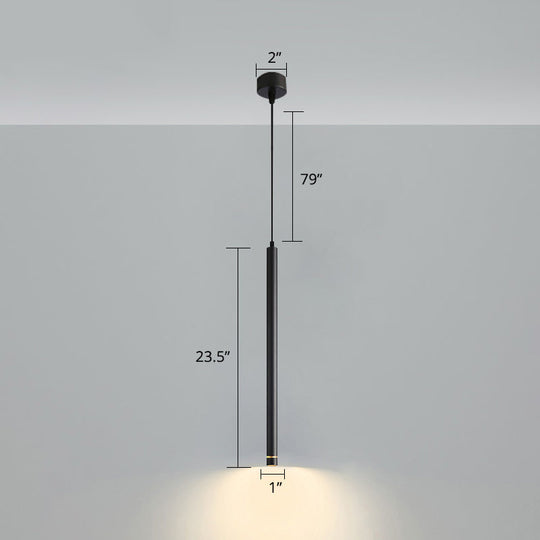 Black Metal Bedside Pendant Light: Simplicity Tube Led Suspension Lamp