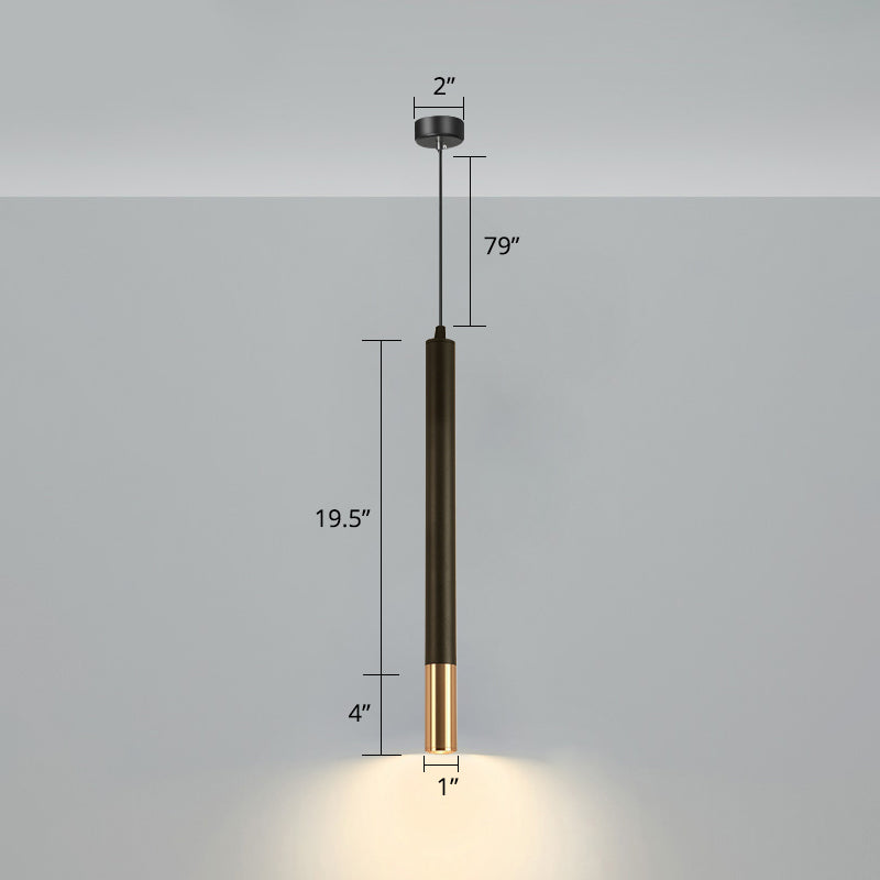 Black Metal Bedside Pendant Light: Simplicity Tube Led Suspension Lamp