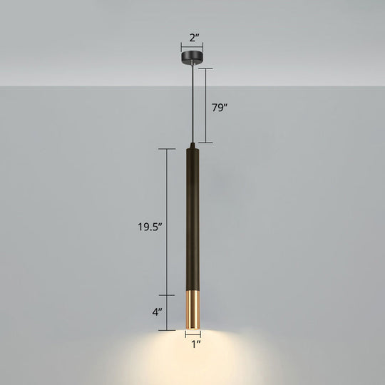 Black Metal Bedside Pendant Light: Simplicity Tube Led Suspension Lamp