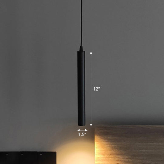 Black Metal Bedside Pendant Light: Simplicity Tube Led Suspension Lamp