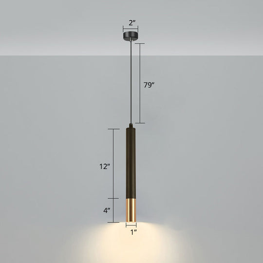 Minimalistic Tube design LED Hanging Lamp for Bedside Suspension Pendant Light in Black