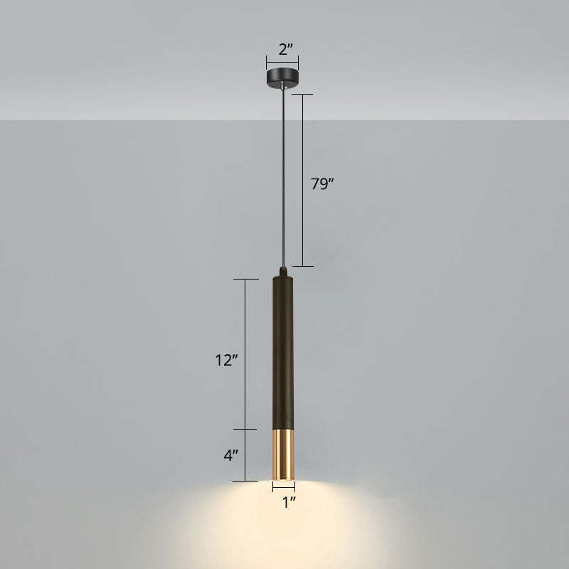 Black Metal Bedside Pendant Light: Simplicity Tube Led Suspension Lamp