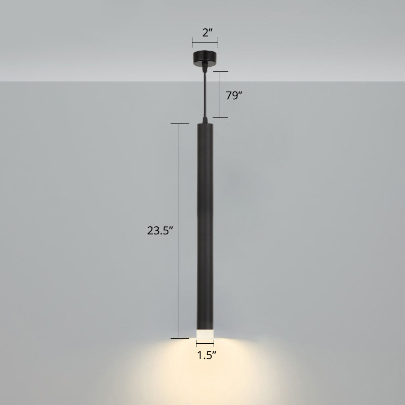 Black Metal Bedside Pendant Light: Simplicity Tube Led Suspension Lamp