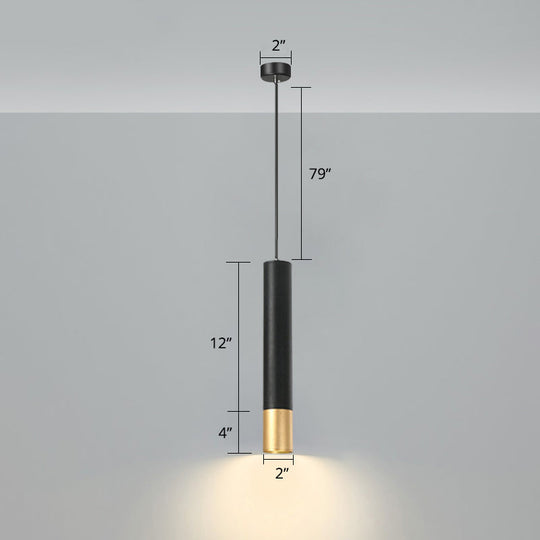 Black Metal Bedside Pendant Light: Simplicity Tube Led Suspension Lamp