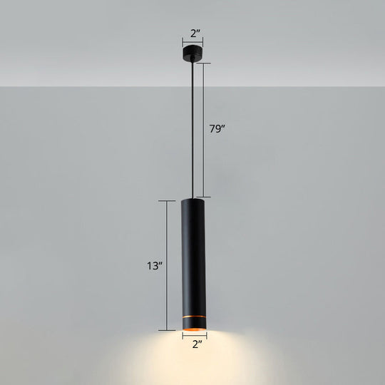 Black Metal Bedside Pendant Light: Simplicity Tube Led Suspension Lamp