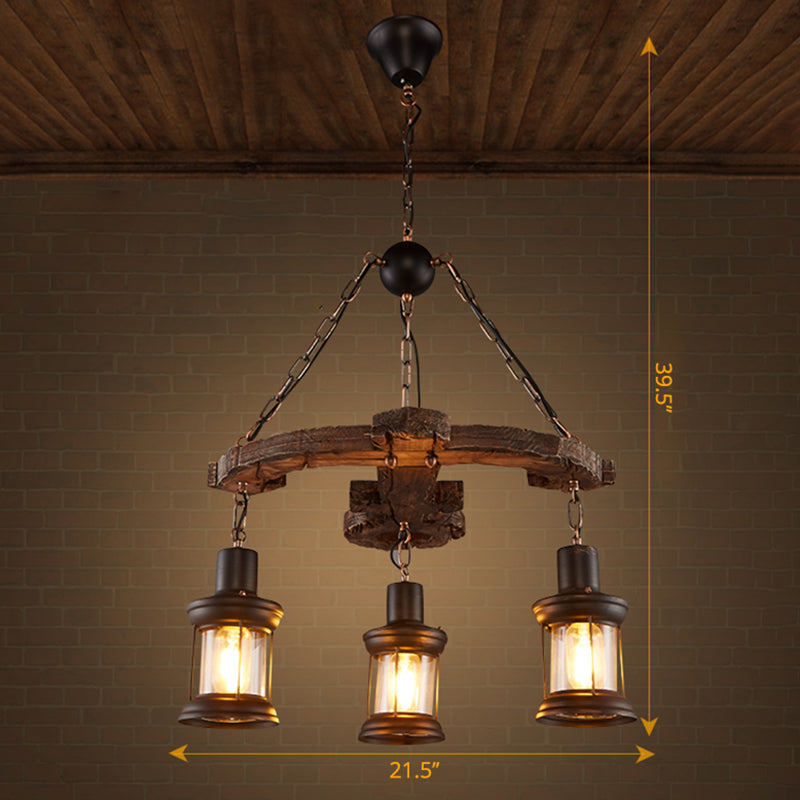 Nautical Lantern Glass Ceiling Chandelier With Wooden Suspension For Living Room Wood / Airplane