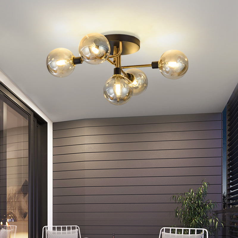 Semi-Flush Postmodern Ceiling Light With Glass Shade - Ideal For Dining Rooms And Foyers 5 Lights