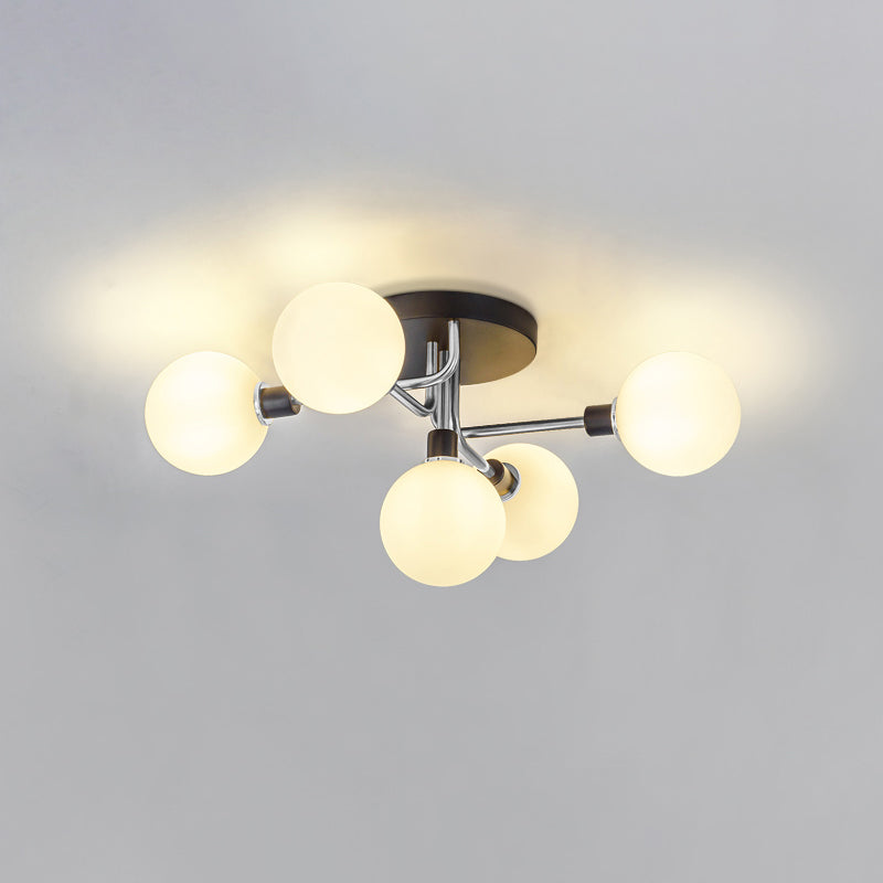 Postmodern Semi Flush Ceiling Lamp - 5-Light Dining Room Light Fixture with Ball Glass Shade