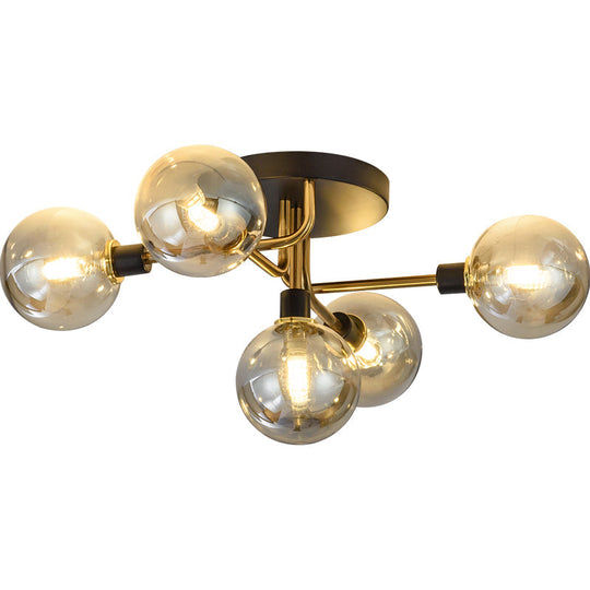 Postmodern Semi Flush Ceiling Lamp - 5-Light Dining Room Light Fixture with Ball Glass Shade