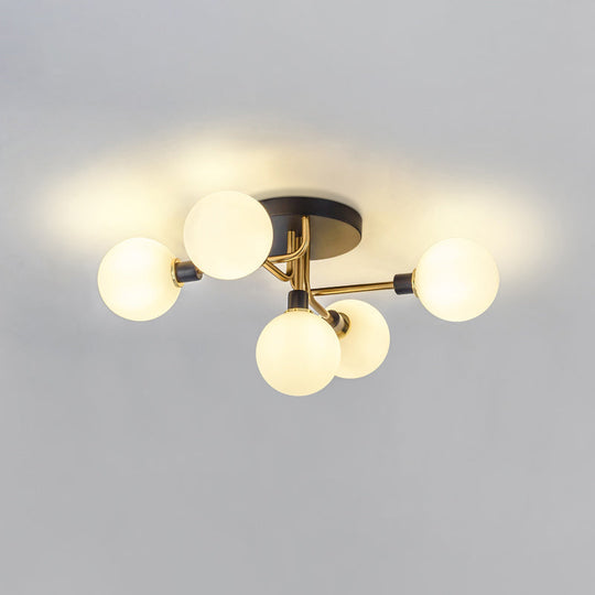 Postmodern Semi Flush Ceiling Lamp - 5-Light Dining Room Light Fixture with Ball Glass Shade