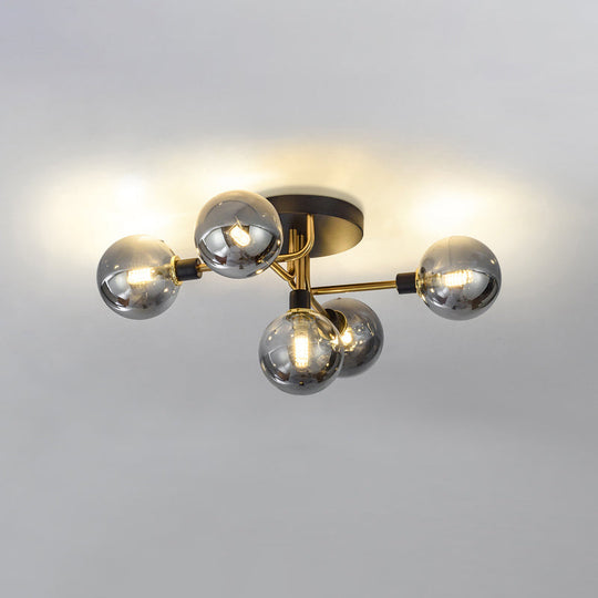 Semi-Flush Postmodern Ceiling Light With Glass Shade - Ideal For Dining Rooms And Foyers 5 Lights