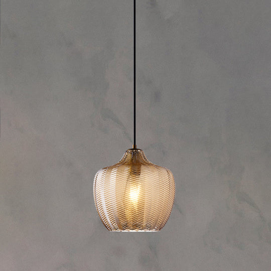 Nordic Style Wavy Glass Pendant Ceiling Light For Dining Room Cognac / Lantern